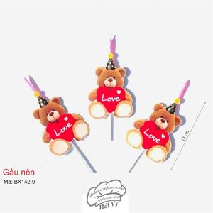 Set 3 que cắm hình gấu giấy có gắn nến - Set