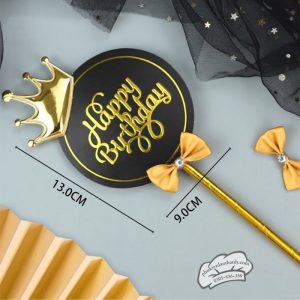 Topper giấy HPBD tròn đen - Que