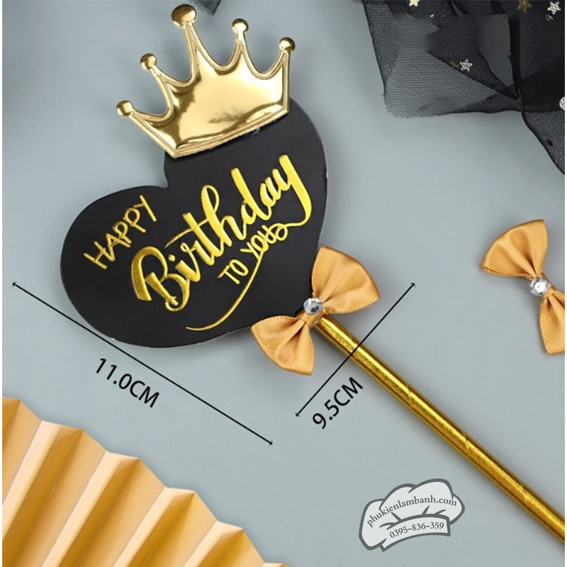 Topper giấy HPBD Tim đen - Que