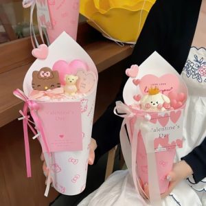 Set hoa kem ốc quế kèm túi meka - màu Hồng - 10 Cái