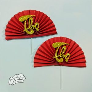 quạt đỏ chữ thọ 2 cành - Set