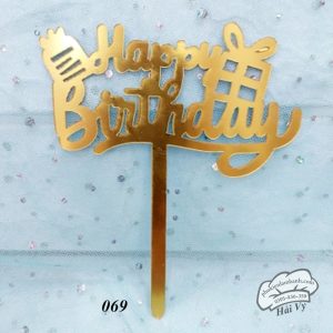 Thẻ cắm mica 10 cái HPBD quà nơ Vàng - Gói