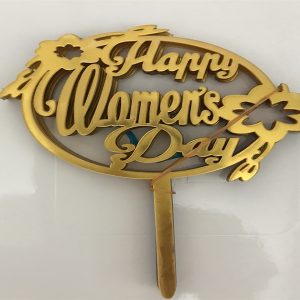 Thẻ cắm mica 10 cái Happy women day tròn hoa Vàng - Gói
