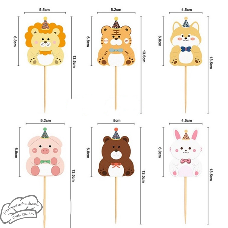 Que cắm giấy 6 con vật (100 set/bịch) - Set