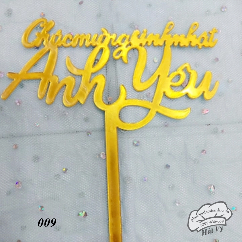 Thẻ cắm mica 10 cái HPBD anh yêu Vàng - Gói