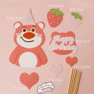 HPBD 1 gấu dâu đội mũ và tim - Set