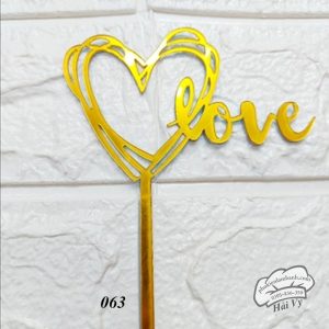 Thẻ cắm mica 10 cái Tim chữ love vàng - Gói