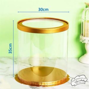 30x35cm Hộp mica trụ tròn VÀNG nắp TRONG 3 tầng - 0103G - 5 Cái