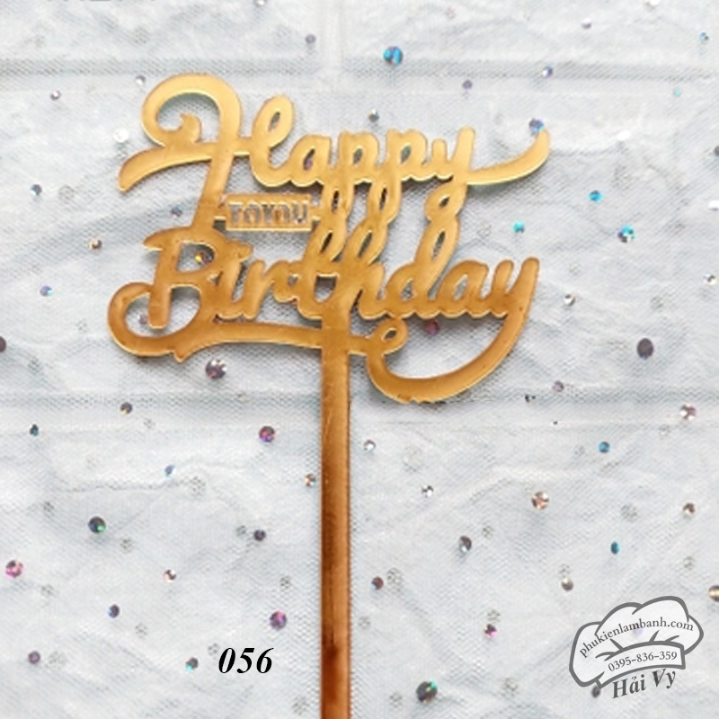 Thẻ cắm mica 10 cái HPBD chữ to you nhỏ Vàng - Gói