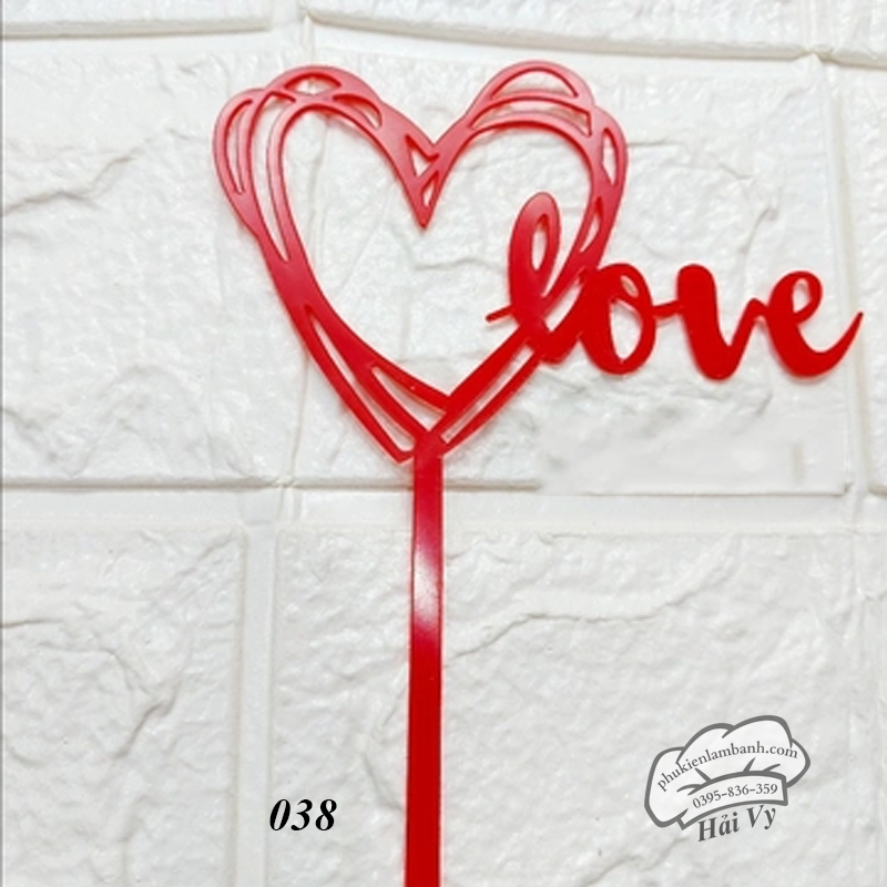 Thẻ cắm mica 10 cái Tim love màu đỏ - Gói