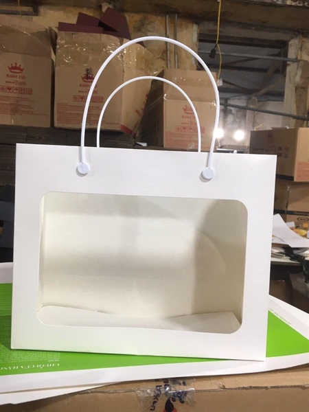 Túi giấy đựng quà trắng 25x20x10 cm To dây lụa hồng - Cái - Ảnh 3