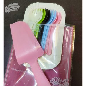 Set dao thìa màu KO nến + túi HỒNG - Set