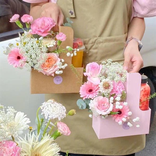 Hộp 2 ngăn quai xách take away màu hồng- set 10h - 10 Cái - Ảnh 3