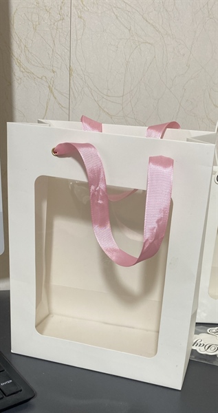 Túi giấy đựng quà trắng 25x20x10 cm To dây lụa hồng - Cái