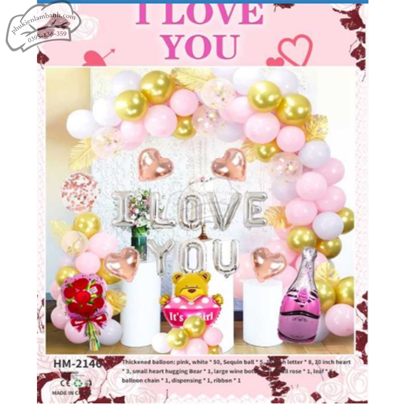 Bóng chữ I LOVE YOU chữ bạc - HM-2146 - Bộ