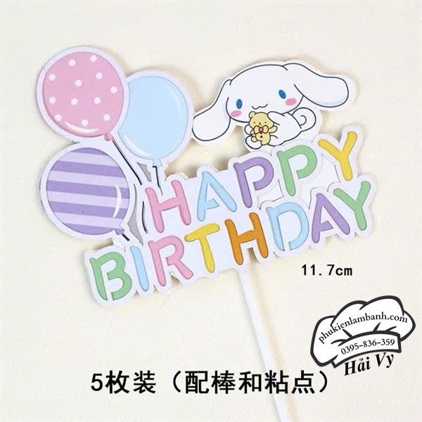 HPBD chó tai dài nền chữ Xanh - Cái