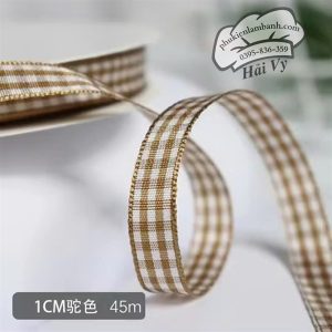 1cm x 45M Ruy băng Caro Nâu - Cuộn