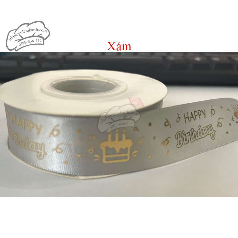Ruy băng HPBD NHŨ xám 2.6cm - Cuộn
