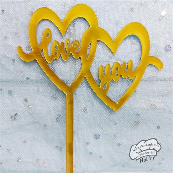 Thẻ cắm mica 10 cái Love tim You tim Vàng - Gói
