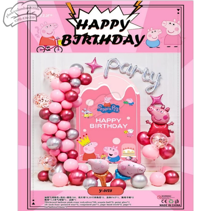 Bóng chữ phông nền Heo Peppa Party - JLH-Y-6128 - Bộ
