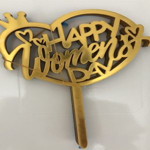Thẻ cắm mica 10 cái Happy women day Tim vương miện Vàng - Gói
