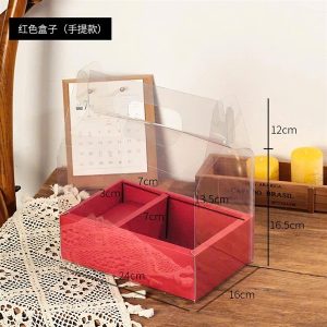 Hộp 2 ngăn quai xách mica đỏ 24x16x28 - 5 Cái