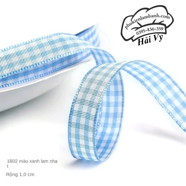 1cm x 45M Ruy băng Caro Xanh Dương nhạt - Cuộn