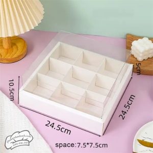 Hộp cupcake mica đế giấy 9 Ngăn - 5 Cái