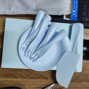 Hộp dao + dĩa + đĩa nhựa màu xanh (S5) - Set - Ảnh 3