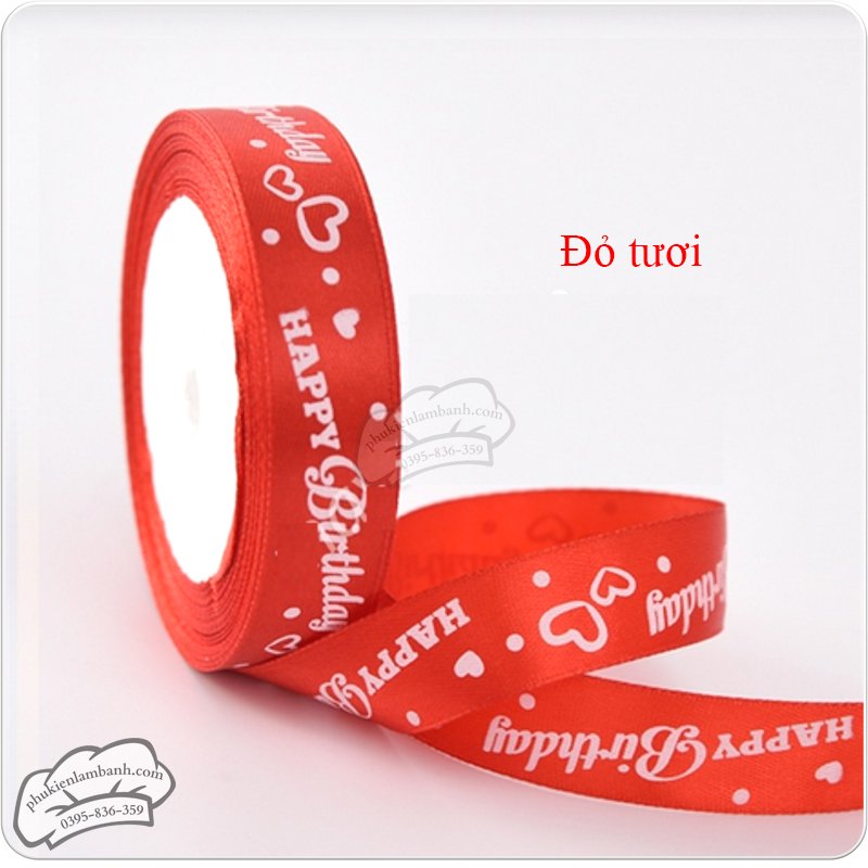 Ruy băng lụa CHỮ 2cm x 22m Đỏ tươi - Cuộn