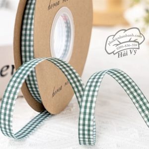 1cm x 45M Ruy băng Caro Xanh rêu - Cuộn