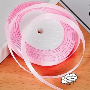 Ruy băng lụa trơn 1cm x 22m Hồng nhạt - Cuộn