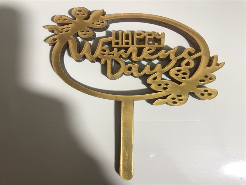 Thẻ cắm mica 10 cái womenday tròn hoa Vàng - Gói