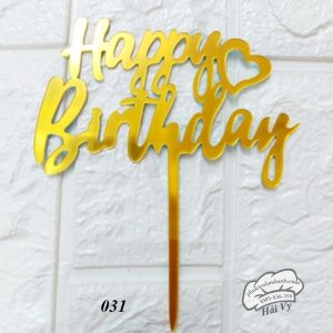 Thẻ cắm mica 10 cái HPBD vàng tim Vàng - Gói