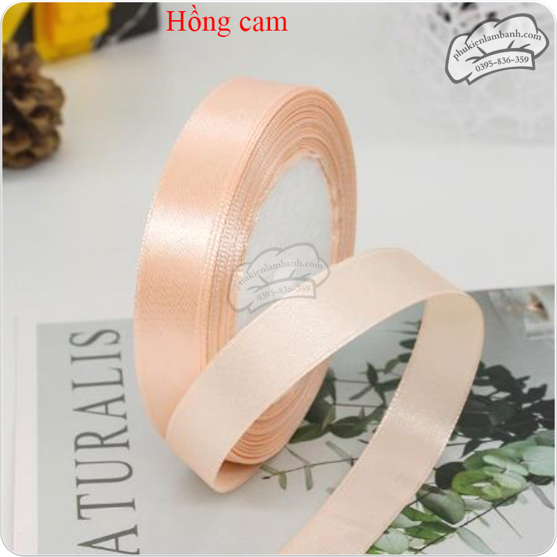 Ruy băng lụa 2cm x 22m Hồng cam - Cuộn