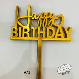 Thẻ cắm mica 10 cái HPBD chữ H đứng tim nhỏ vàng - Gói