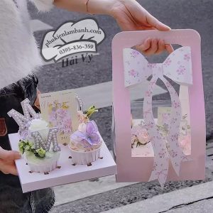 Hộp cupcake mica 4 lỗ Hồng Nơ - 5 Cái - Ảnh 4