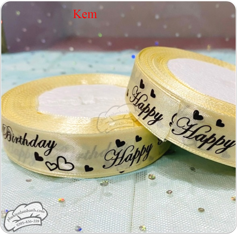Ruy băng lụa CHỮ 2cm x 22m Kem - Cuộn