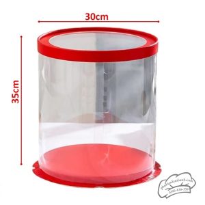 30x35cm Hộp mica trụ tròn ĐỎ nắp TRONG 3 tầng - 0103R - 5 Cái