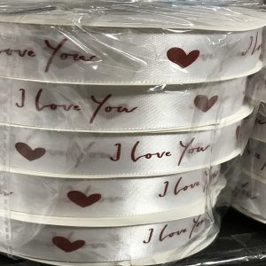 Ruy băng i love you 2.5cm Trắng - Cuộn