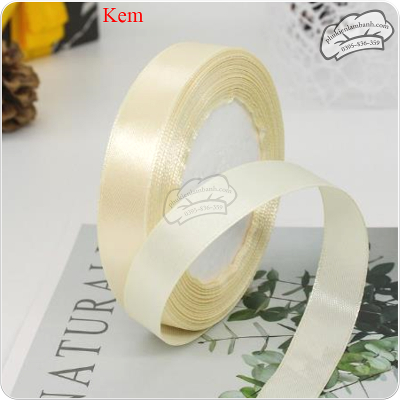 Ruy băng lụa 2cm x 22m Kem - Cuộn