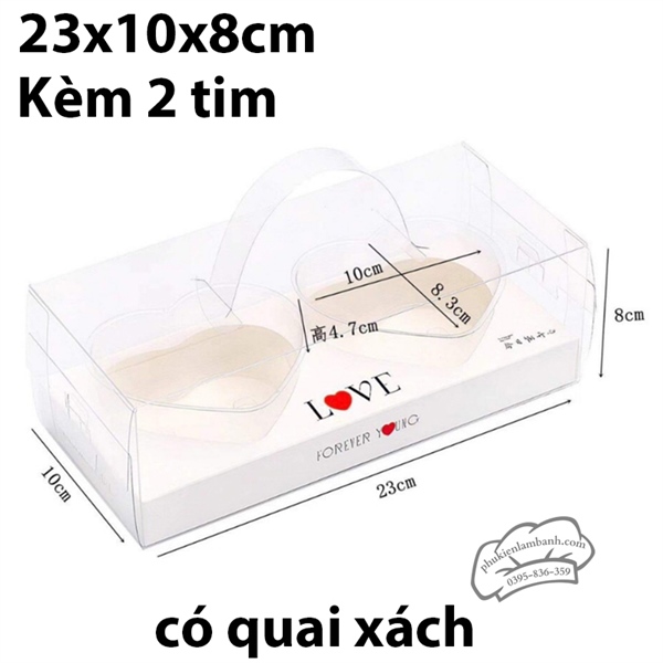 Hộp mica 2 tim có quai xách - 5 Cái