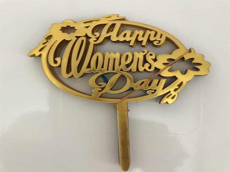 Thẻ cắm mica 10 cái Happy women day tròn hoa Vàng - Gói