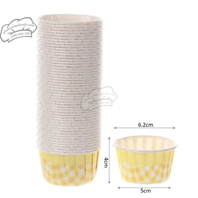 Cupcake giấy caro 5040 màu vàng 100 cái - Dây