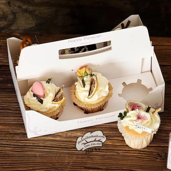 Hộp cupcake mica 6 lỗ Quai xách - 5 Cái - Ảnh 3