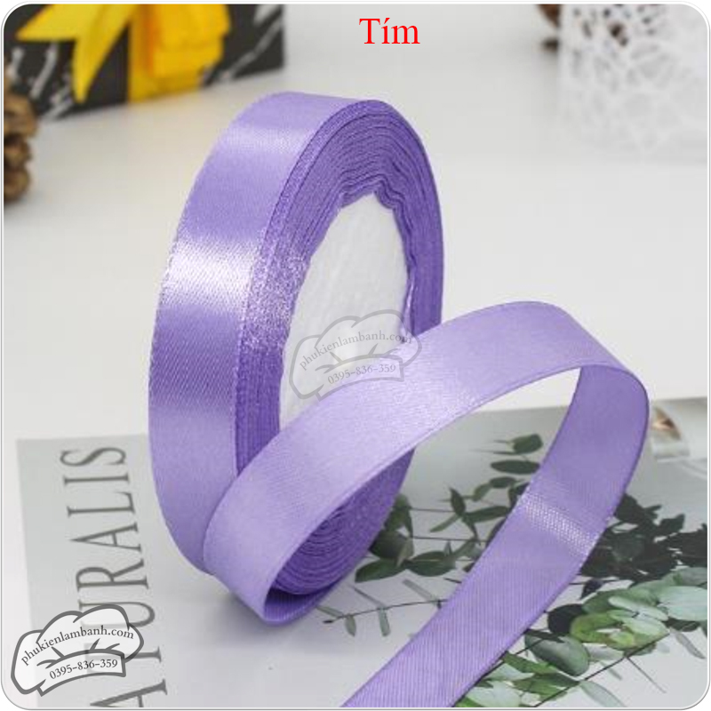 Ruy băng lụa trơn 2cm x 22m Tím - Cuộn