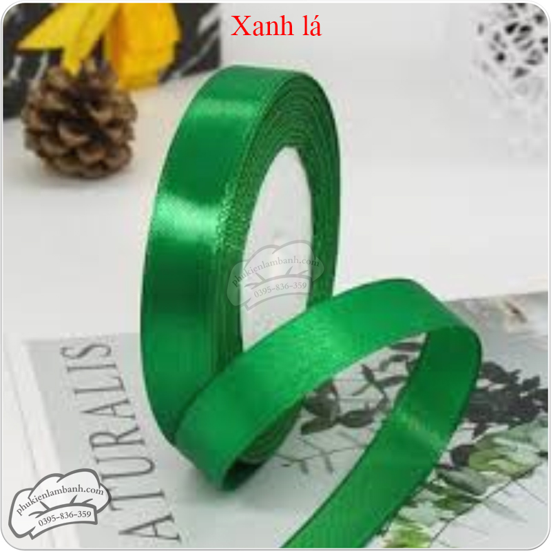 Ruy băng lụa 2cm x 22m Xanh lá - Cuộn