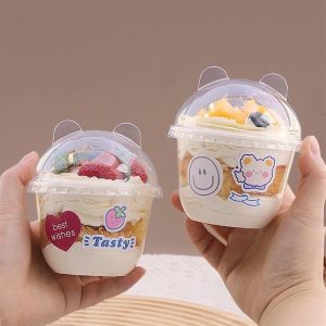 Cốc nhựa PET kèm nắp tai thú 300ml - 50 Cái