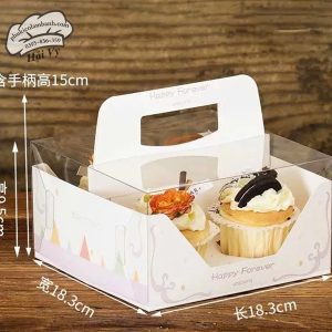 Hộp cupcake mica 4 lỗ Quai xách - 5 Cái - Ảnh 2