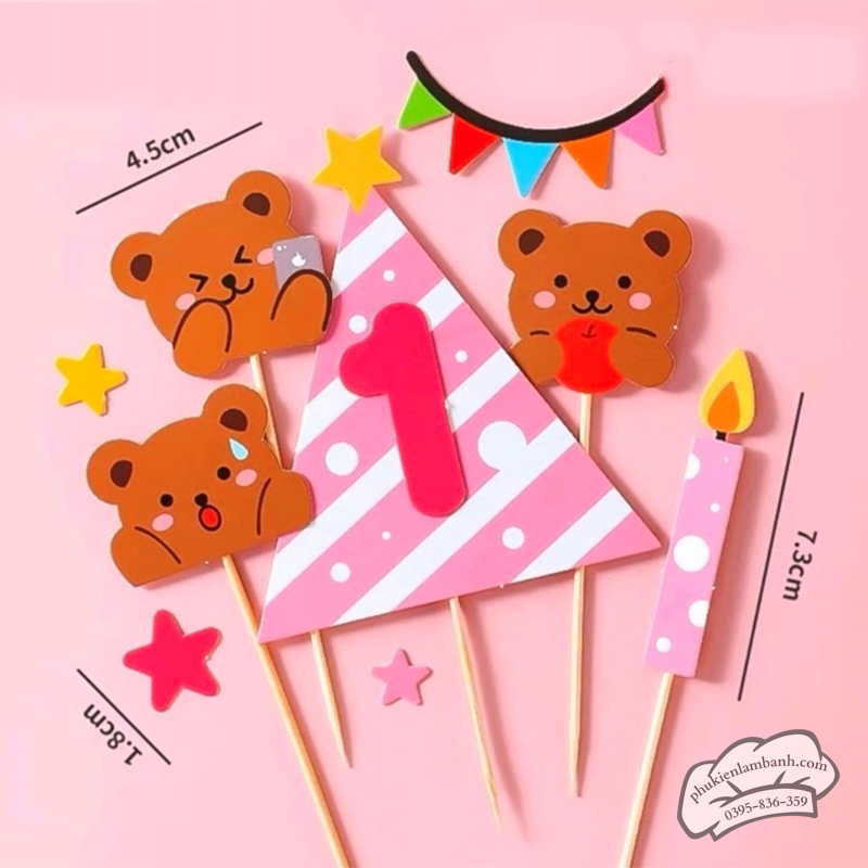 Gấu nâu number 1 hồng - Set